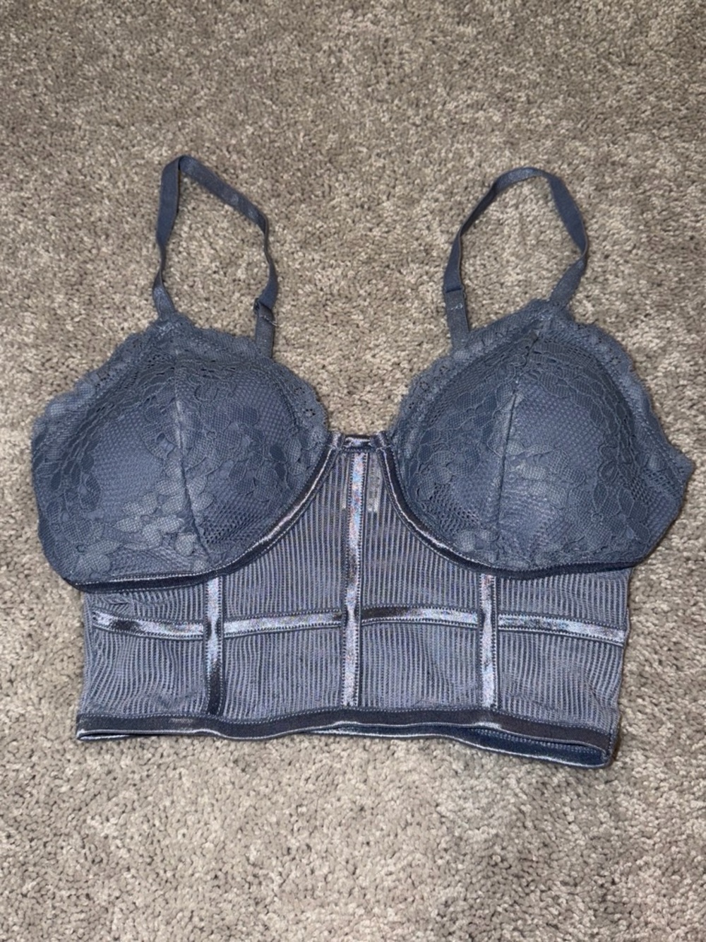 Bozzolo Lace Longline Bralette - Slate Blue